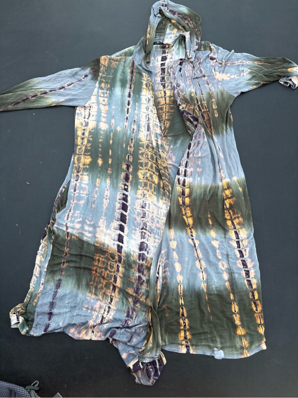 Tie-Dye Open-Front Long Cardigan in Black and Brown